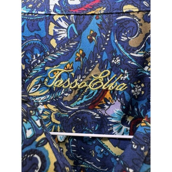 Tasso Elba Mens XXL Paisley Button Up Shirt Blue Tan Cotton Long Sleeve - Picture 5 of 7